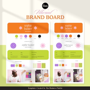 Tablero de marca vibrante / Personalizable en Canva / Tablero de inspiración para empresas de servicios, autónomos y asistentes virtuales / Dos plantillas prediseñadas