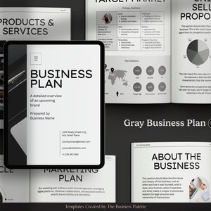 Gray Business Plan for Professional Brands | Customizable in Canva | 50 Pages Template | Letter & A4 Sizes | Digital Marketing Workbook