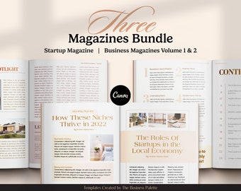 Drie tijdschriftenbundel | 3 e-boeksjablonen | Opstarten + Zakelijk Vol. 1 + 2 | Letter- en A4-formaten | Bewerken in Canva | Merkmarketingmaterialen