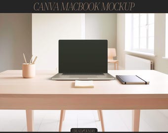 Canva Macbook Mockup Template | Minimalist Laptop Device | Scandinavian Aesthetic | Light Interior Setup | Product Mockups | Website Design