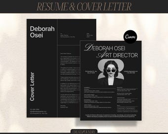 Grau und Schwarz Moderne Kreative Lebenslauf Lebenslauf | Personalisierbar in Canva | Letter & A4 | Vorlagen für Designer und Planer | KOSTENLOSES Anschreiben