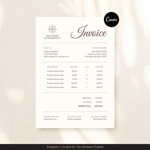 Plantilla de factura minimalista beige / Personalizable en Canva / Tamaños Carta y A4 / Factura de cliente / Formulario de facturación del cliente / Recibo de venta