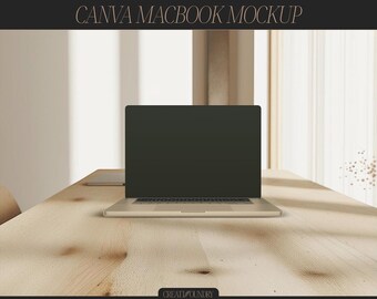 Canva Macbook Mockup Vorlage | Minimalistisches Laptop-Gerät | Skandinavische Ästhetik | Beige Inneneinrichtung | Produkt-Mockups | Website-Design