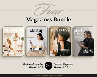 Four Magazines Bundle | Business Magazine and Startup Magazine | Vol. 1 & 2 | Customizable in Canva | Ebook Templates for Brand Marketing