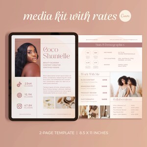 Mediakit met tarieven voor contentmakers, socialmedia-influencers en bloggers | Aanpasbaar in canvas | Sjabloon met 2 pagina's in Letter-formaat
