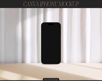 Canva iPhone Mockup Vorlage | mobiles Gerät | Minimalistische elegante Ästhetik | Skandinavisches Interieur | Produktmockup | Website Präsentation