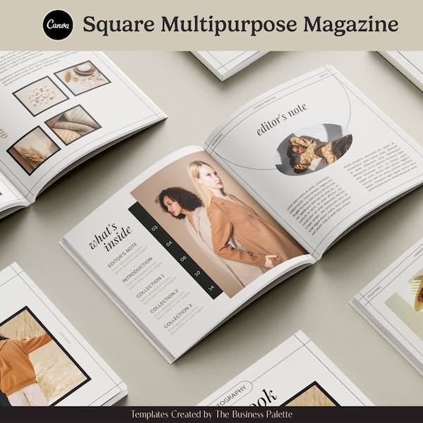 Square Multipurpose Digital Magazine | 20 Pages Canva Template | 8" x 8" | Modern Fashion Lookbook Catalog | Minimalist Photography Booklet