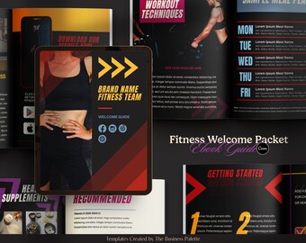 Pakiet powitalny Vibrant Fitness | Szablony Canva | 24 strony | Rozmiar listu | Przewodnik wprowadzający klienta dla trenerów siłowni i trenerów personalnych