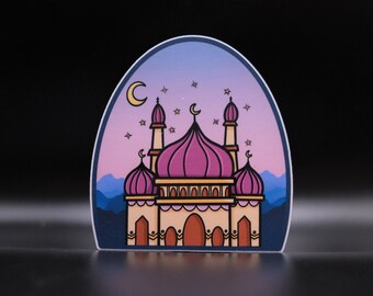 Mosque Sticker with Sunset for Eid, Ramadan | Designed in Seattle by VeeStudioCo | Islam, Muslim, Masjid | Add to Water Bottles, Laptops