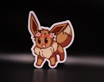 Eevee Sticker with Flowers | Pokemon, Eeveelution, Kawaii, Anime Sticker | Made in Seattle by VeeStudioCo