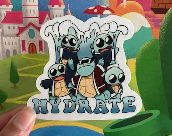 Squirtle Squad Hydrate Sticker | Water Bottle, Laptop, Pokémon, Pokopia | Designed in Seattle by VeeStudioCo