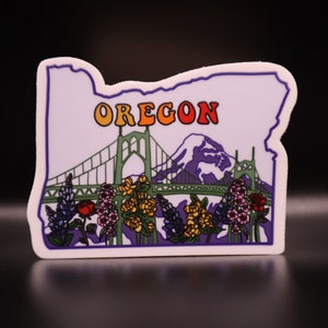 Oregon State Sticker | Pacific Northwest, PNW, Portland, Flowers, Bridge | Designed in Seattle by VeeStudioCo