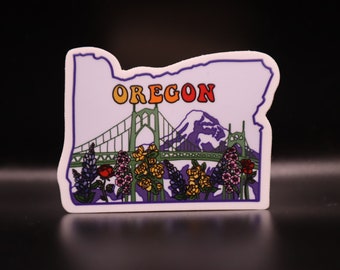 Oregon State Sticker | Pacific Northwest, PNW, Portland, Flowers, Bridge | Designed in Seattle by VeeStudioCo