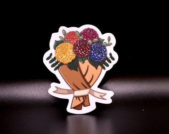 Flower Bouquet Sticker | Farmer's Market, Seattle-Inspired, Pike Place Die Cut Sticker with Dahlias | Designed in Seattle by VeeStudioCo