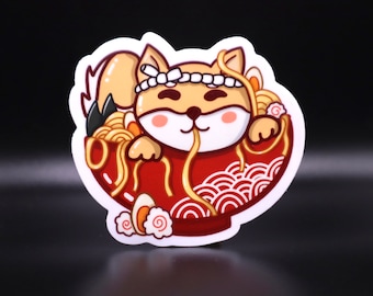 Shiba Inu Ramen Sticker | Die Cut, Cute, Doggo, Yummy, Foodie | Designed in Seattle by VeeStudioCo
