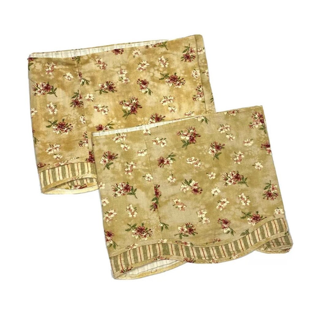 2 Discontinued Rare Waverly Fontanelle Valances Curtains in Antique Gold Floral Peekaboo