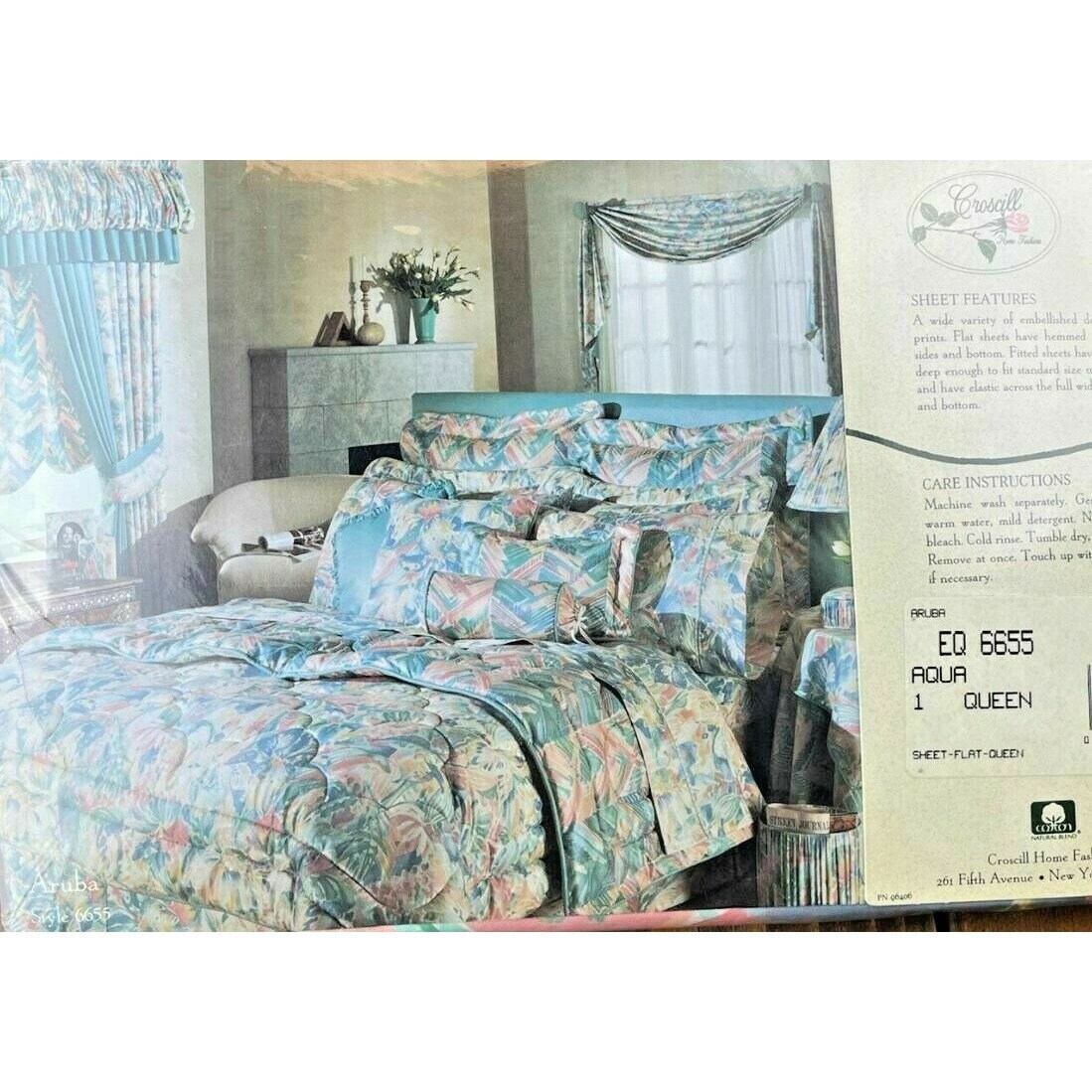 Vintage 1980s RARE Croscill Aruba Aqua Queen Comforter Discontinued