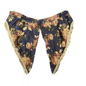 Vintage Croscill Calice Valances: Navy Blue Floral Curtains with Fringe