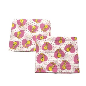 2 Vintage 1990s Tweety Bird Valances Curtains Warner Bros RARE Pink White Retro 1994 Hearts Cartoon Kids Room Yellow Nursery Collectors