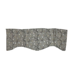 1 Handmade Custom Gray Valance Curtain Embroidered Floral Linen Luxury Window Treatment Linen Flowers Hand Sewn Short Kitchen Bathroom Asian