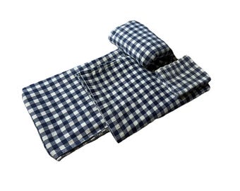 Vintage Eddie Bauer Flannel Sheets Set 4 Pc Navy Blue Beige Plaid Twin Cotton