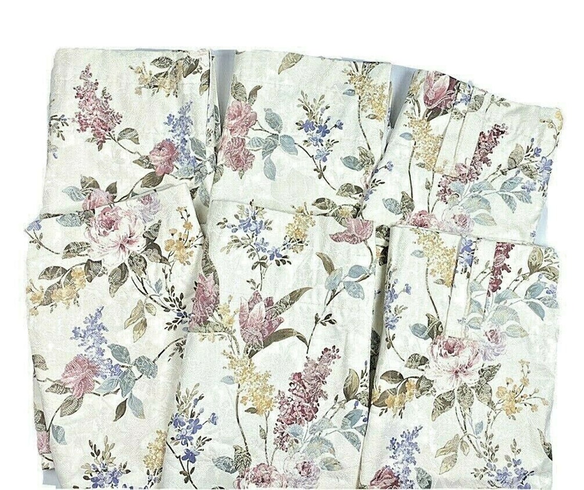 Burlington Vintage Luxury Valances Curtains Set 6 Ivory Floral Etsy