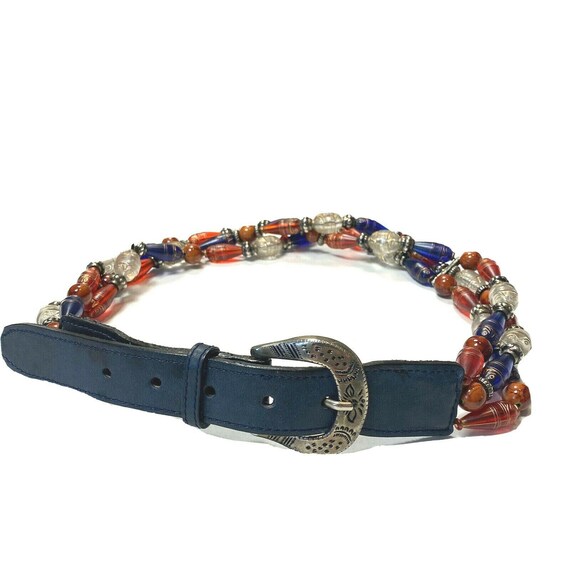 Vintage 90s Leather Beaded Colourful belt Vintage 90s Leather Statement Belt Maximalist Colorful  main image 3