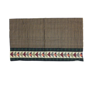 Vintage Plaid Valances: Blue Tan Check Curtains, Primitive Style (Pair)