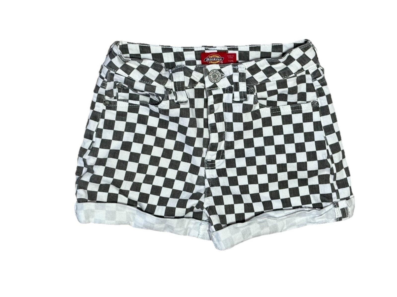 Dickies Y2K 2000s Checkerboard Shorts Sz 1 / 25 Stretch Denim