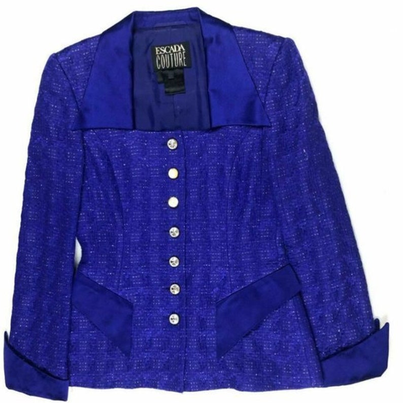 Escada Couture Vintage 1980s Womens 34 4 Purple 2 Pc Suit Skirt /& Jacket Set Retro Power Cuffs Square Neck Rare HTF