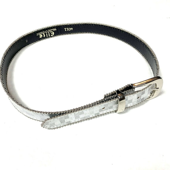Vintage 90s Silver Metallic Belt: Skinny Check Print, Size  display picture 1
