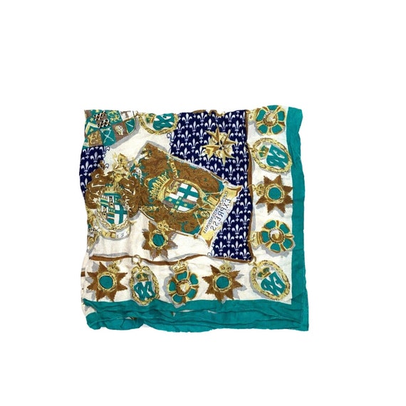 Vintage 90s Designer Scarf: Heraldic Coat of Arms Print