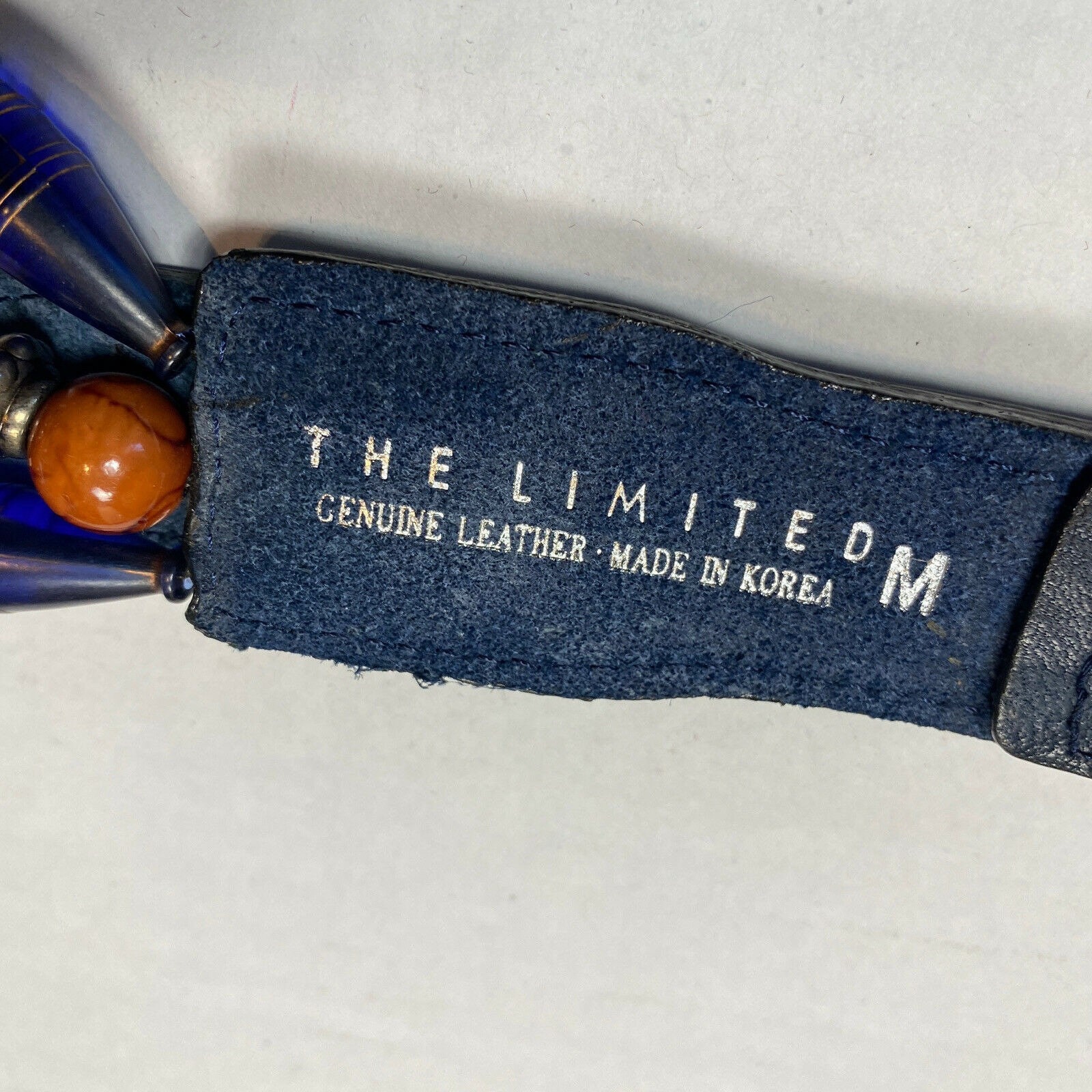 The Limited Vintage 90s Statement Belt Navy Blue Leather & Beadwork Retro 28-32 90s Blue Croc Embossed Belt - Lucky Vintage main image 4