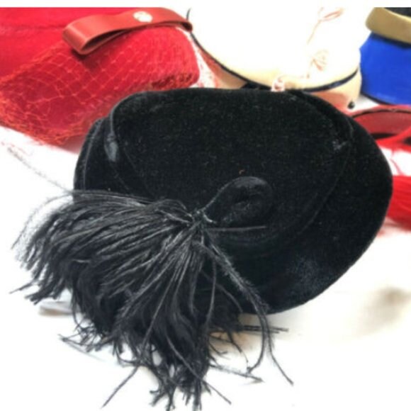 9 Vintage Antique Hats Feather Fascinators Rare 9 Vintage Antique Hats Feather Band Fascinators Velvet Pin  main image 2