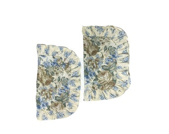 2 Vintage 1970s Thomaston Luxury Pillowcases Shams Pair Blue Brown Ivory Ruffles Floral Pattern Print Discontinued Retro Bedding Beautiful