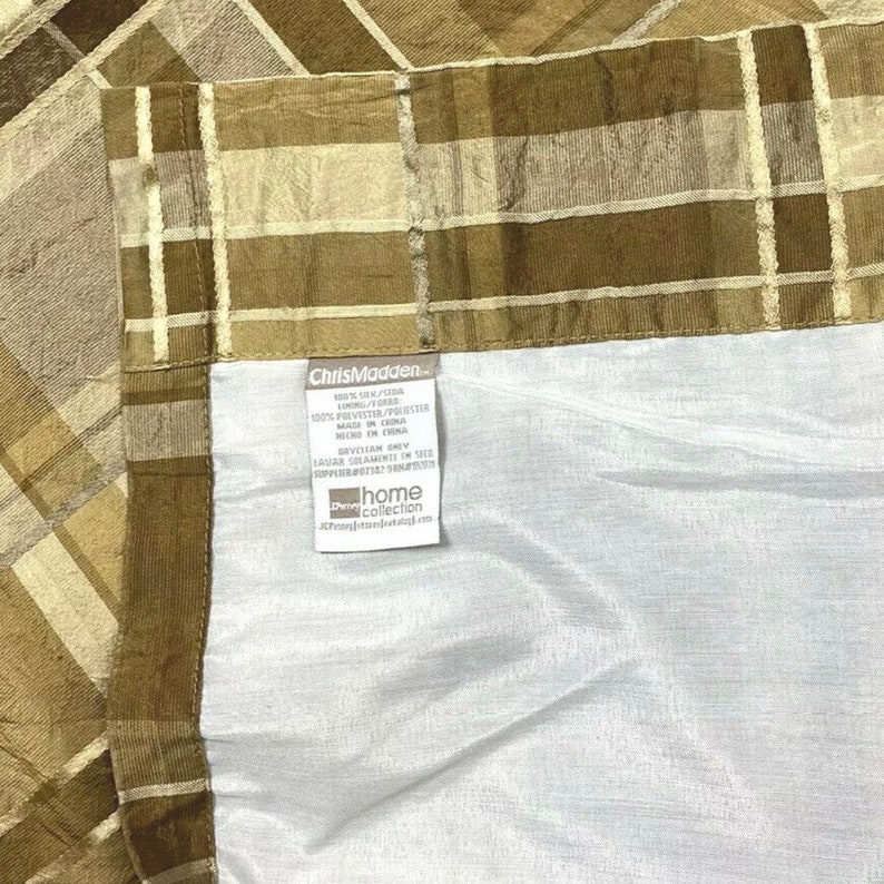 2 Discontinued Chris Madden Silk Curtains Drapes Luxury Brown Tan Plaid