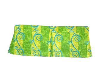 Vintage Handmade Valance Set: Green, Blue, Yellow Scroll Print