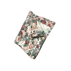 Vintage 1990s Cotton Canvas Valance Curtain X-Wide Floral Pattern Print Pink Green Print Cottage Shabby Chic Custom Handmade Living Room