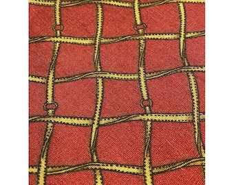 Vintage Equestrian Fabric: Brick Red & Gold Horse Bit Print