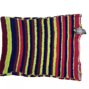 1 New Old Stock Checkheaton Vintage Wool Alpaca Sham Pillowcase Knit Ireland Rare Irish Colorful Bright Stripe Print Buttons Closure Unique