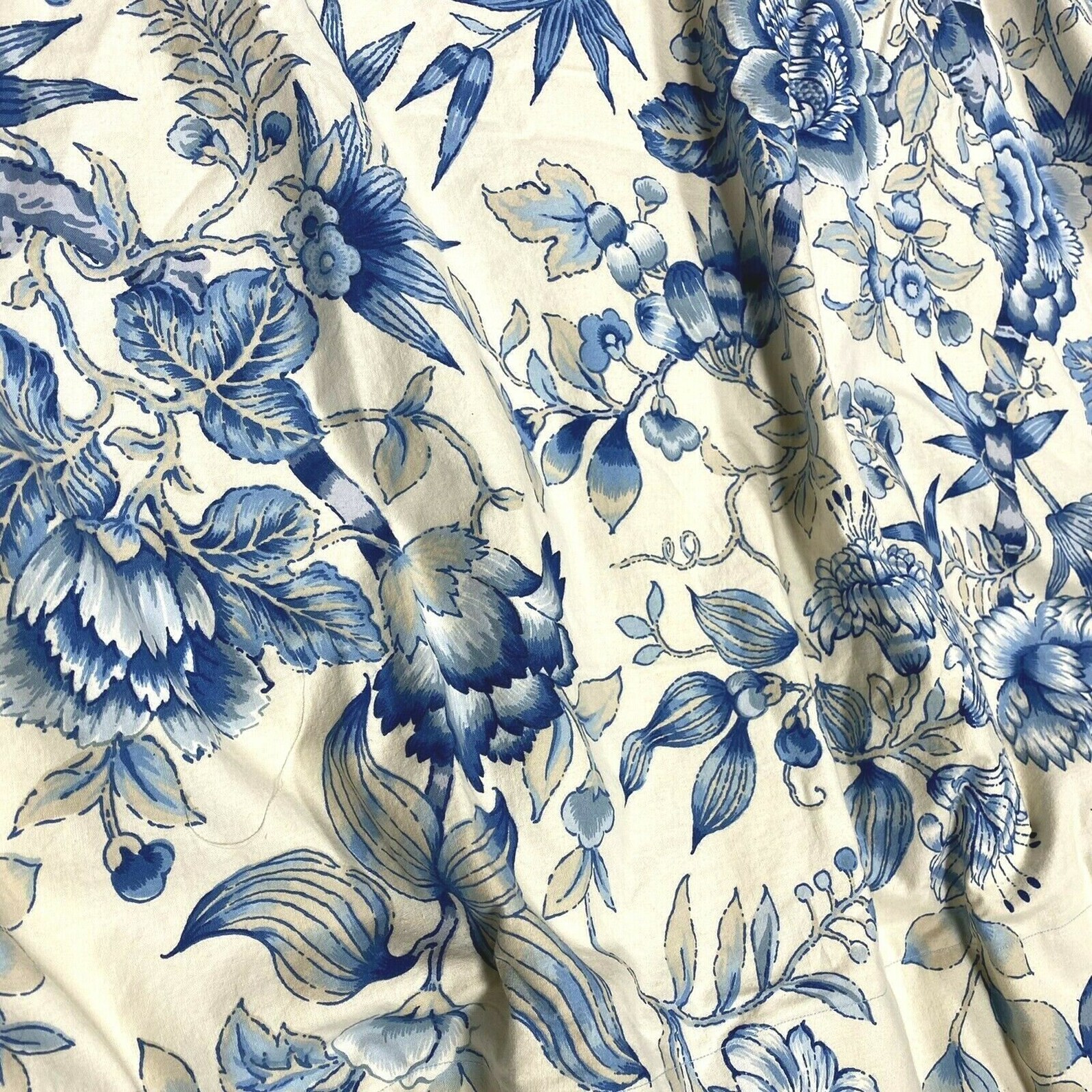 Vintage Rare 70s Jacobean Drapes Curtains Blue Chintz Pattern Etsy