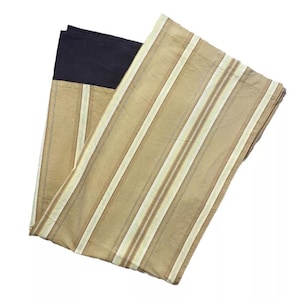 2 Vintage Curtains Panels Heavy Extra Wide Ribbed Canvas Tan Brown Stripe 84 Long