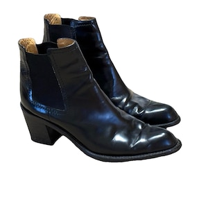 Valentina Rangoni Vintage Ankelboots 8 AA Svarta Läderkängor med Klack