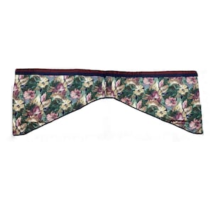 Vintage 1980s Floral Valances Window Treatment 2 Pc Purple Blue Retro Curtains Patterned Print Pair Left Right Short Kitchen Living Room