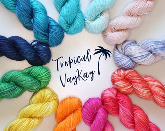 Hand dyed yarn. Cotton & Wool bases. The Tropical VayKay collection - Individual Colours