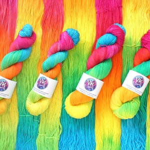 Hand Dyed Yarn - Summer Rainbow - on Cotton or Wool bases.