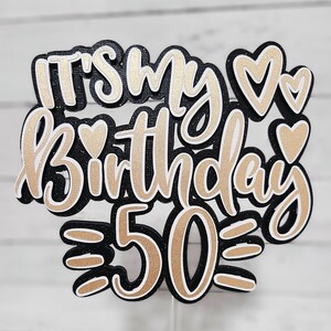 50th Birthday Cake Topper: Glitter Gold & Black Cardstock