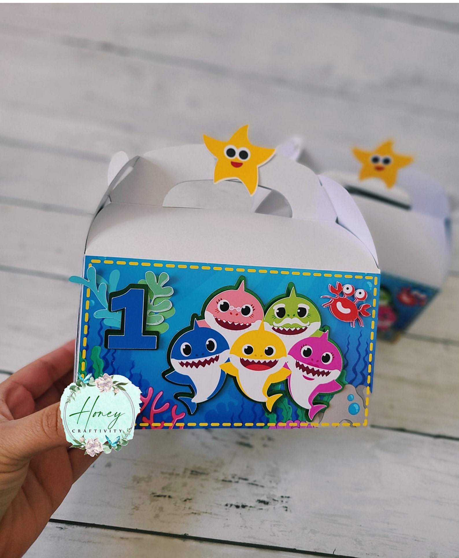Baby Shark Gable Box Baby Shark Gift Bag Baby Shark Treat Etsy