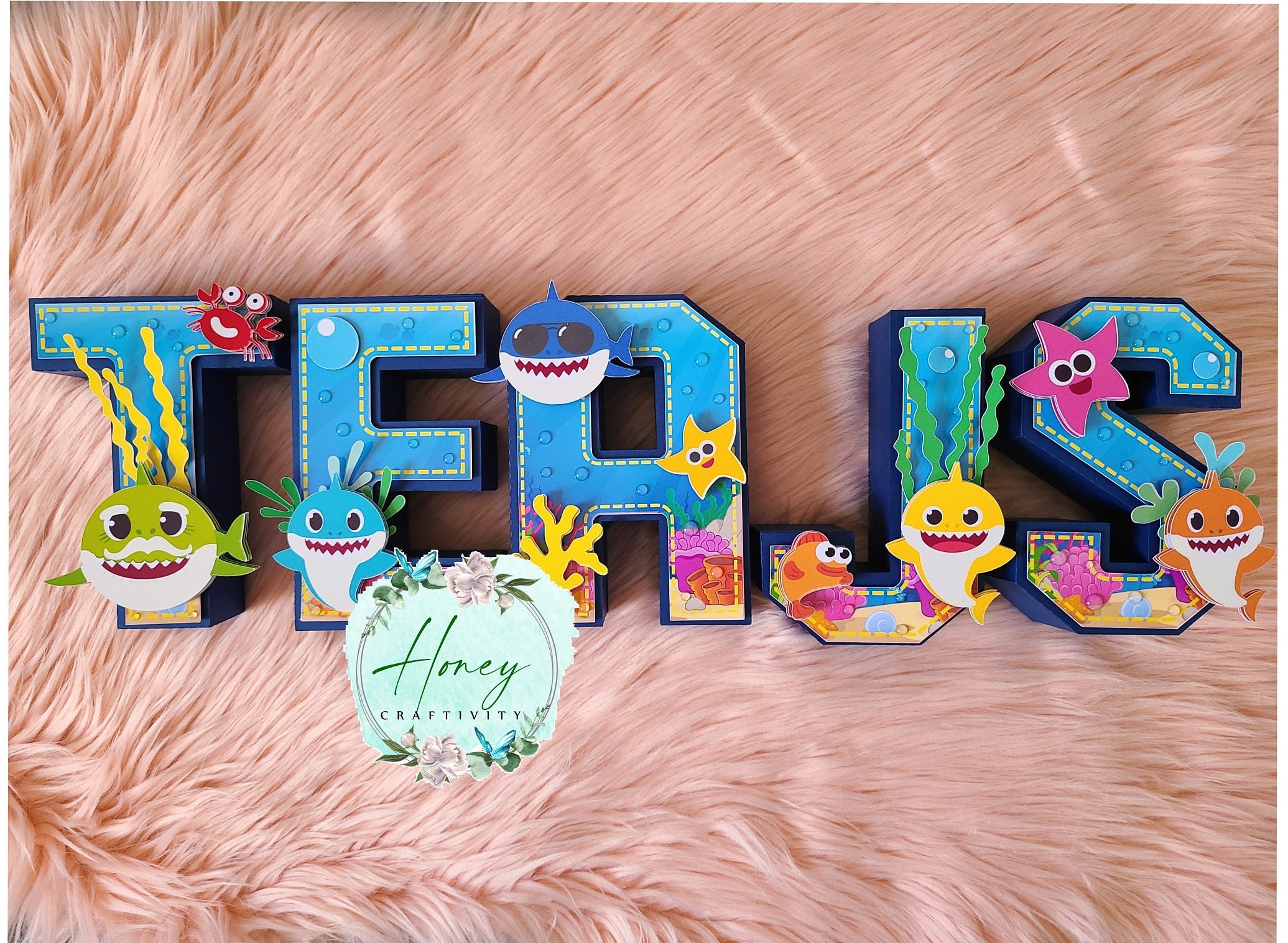 Shark Letras Letras de Baby Shark, Cumpleaños de Baby Shark, Decoraciones de Baby ...