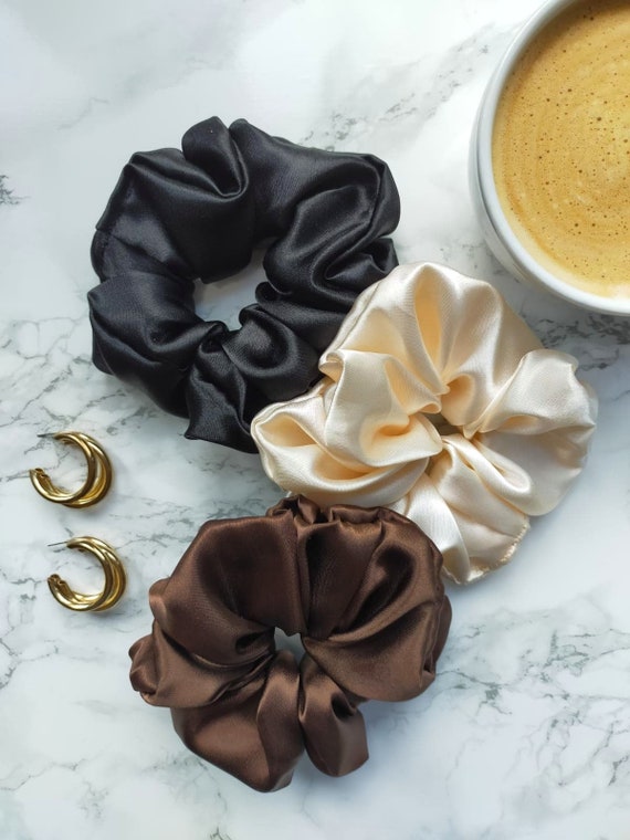 Caramel Latte Silk Satin Scrunchie Set Silky Scrunch Box Handmade Silk  Satin Scrunchies Women's Hair Accessories Gift Ideas for Her 